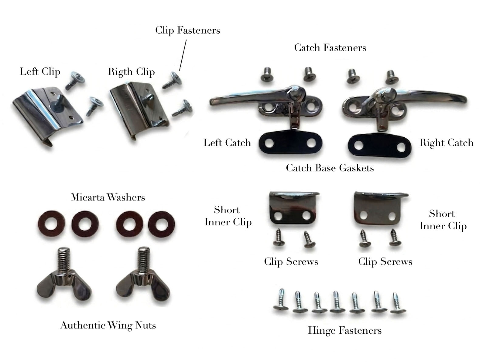 VW Beetle Front & Rear Safari Window Kit, 14-Gauge Chrome Steel, 1958-64