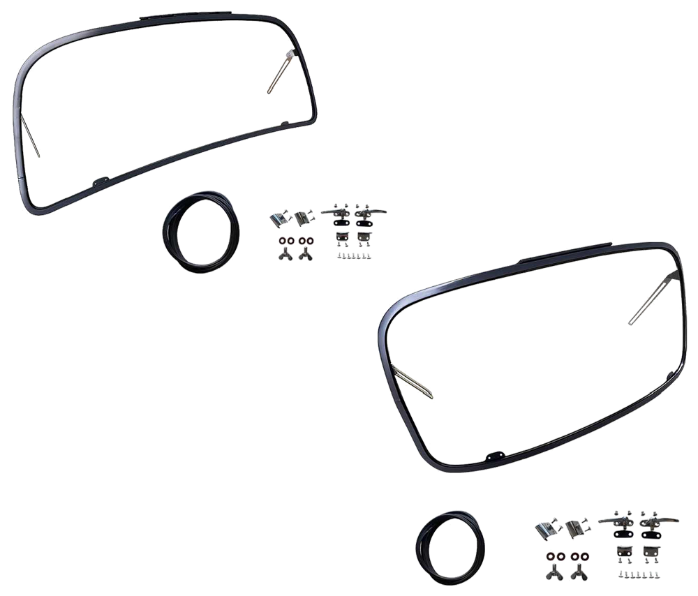 VW Beetle Front & Rear Safari Window Kit, 14-Gauge Primer Steel, 1965–72