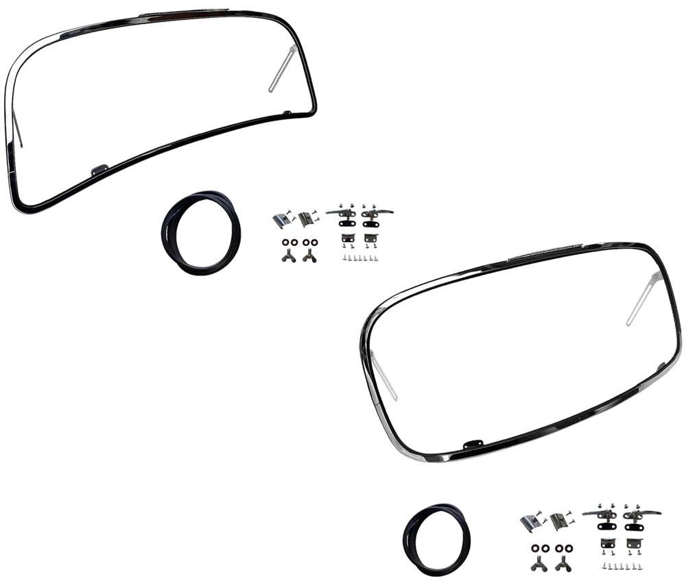 VW Beetle Front & Rear Safari Window Kit, 14-Gauge Chrome Steel, 1958–64