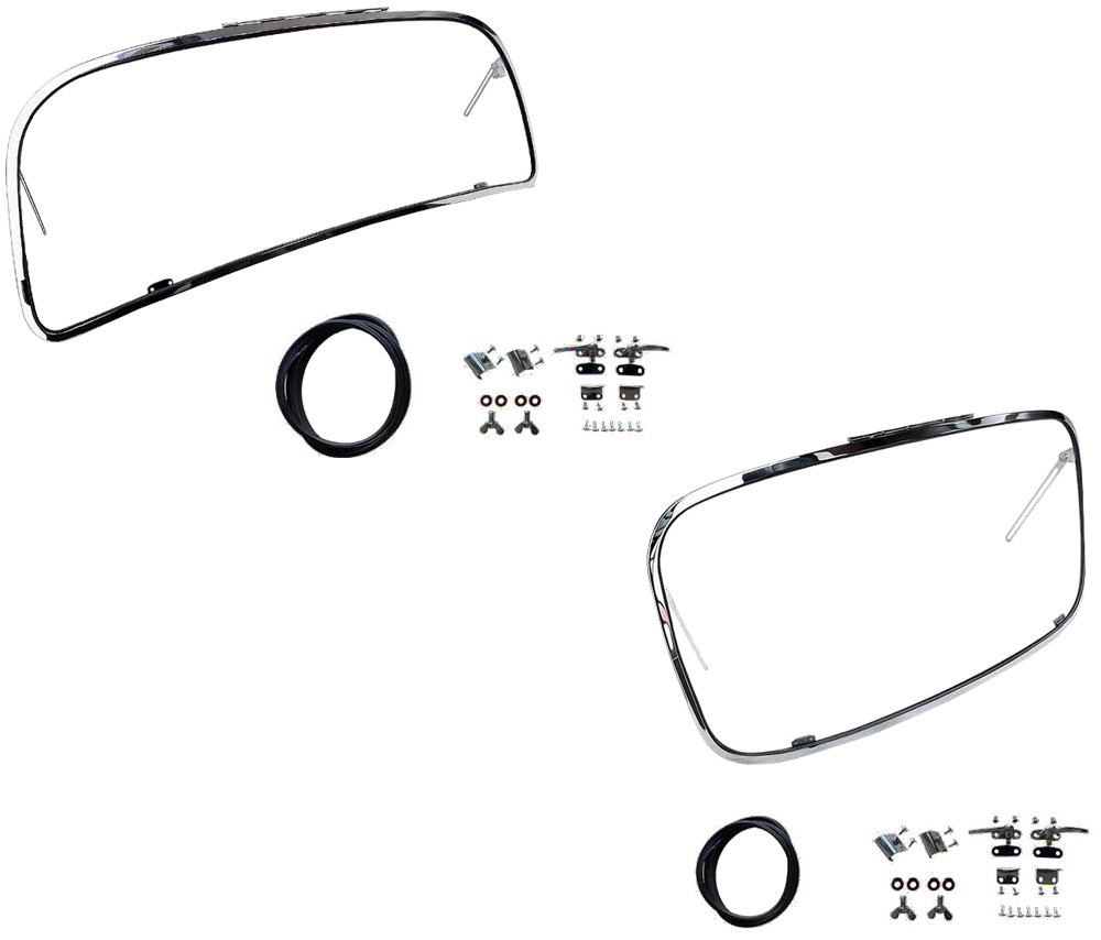 VW Beetle Front & Rear Safari Window Kit, 14-Gauge Chrome Steel, 1965–72