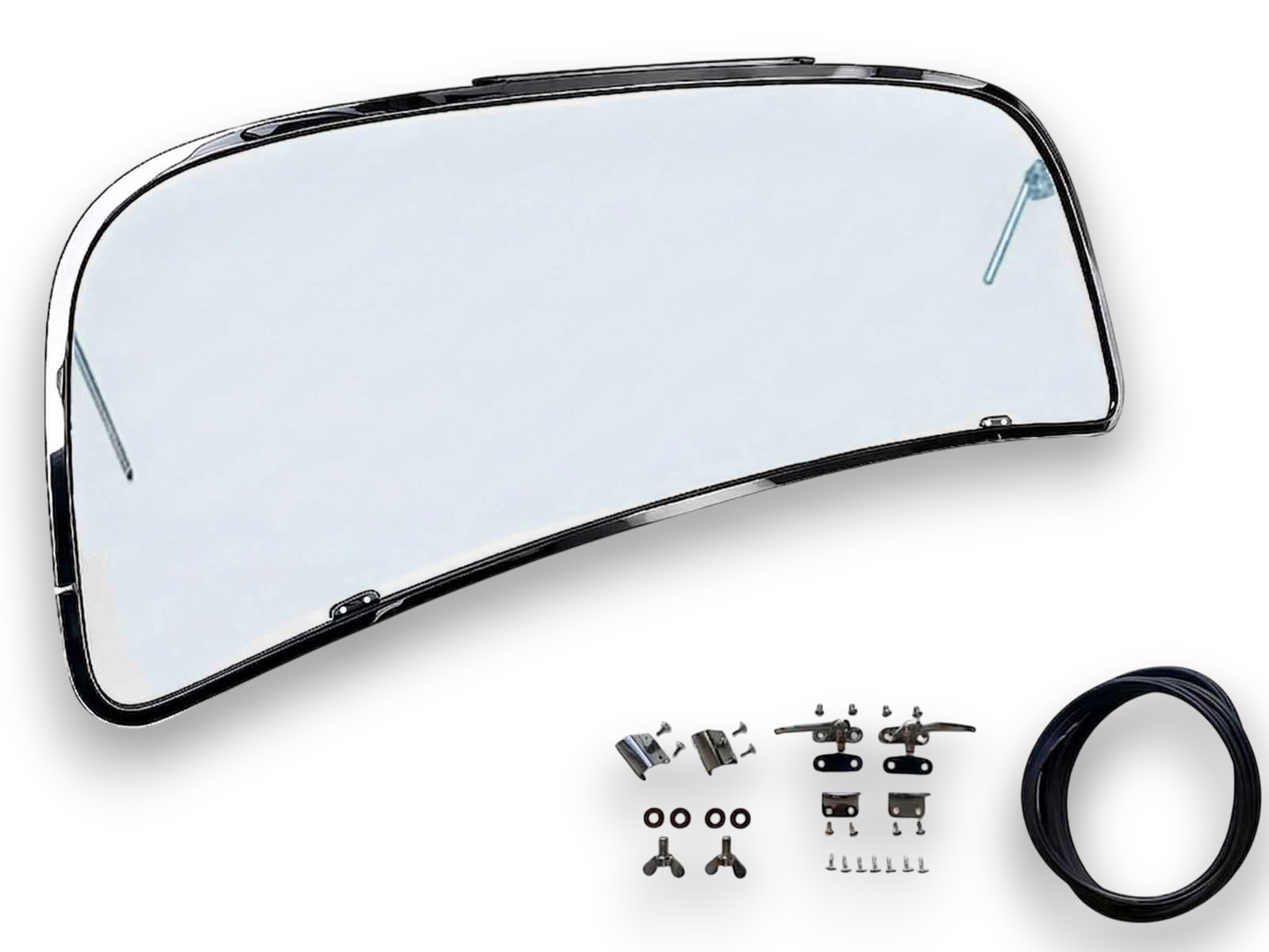 VW Beetle Front Safari Window, Slightly Curved, 14-Gauge Chrome Steel, 1965-72
