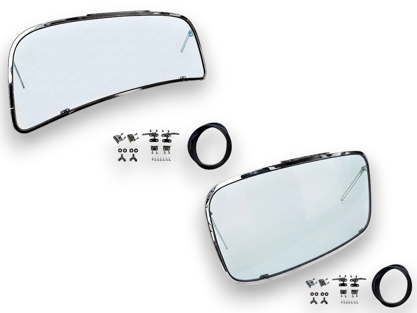 VW Beetle Front & Rear Safari Window Kit, 14-Gauge Chrome Steel, 1965-72