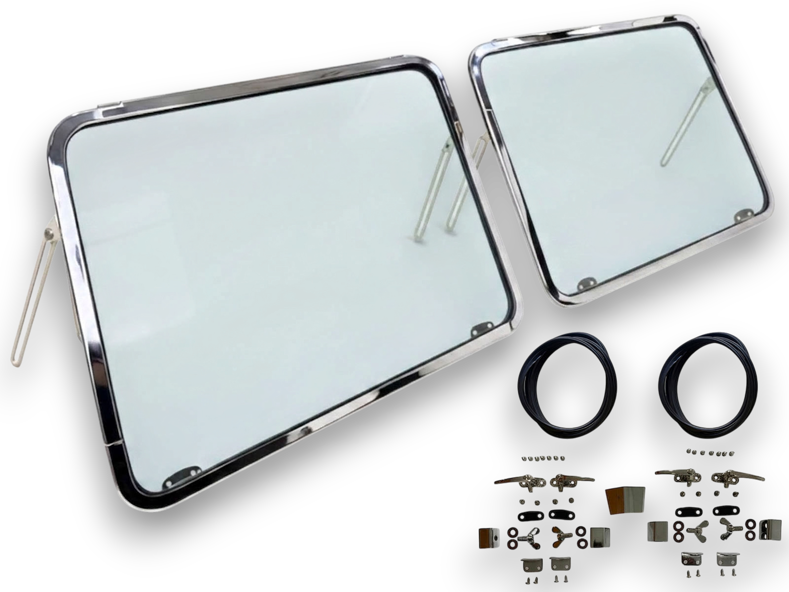 VW Bus Front Safari Windows, 14-Gauge Steel Chrome, 1955-67